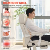 HOMCOM Hochlehner-Bürostuhl mit Vibrationsmassage und Heizung, ergonomisch, neigbar, mit Fußstütze, Cremeweiß(m-5)