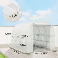 Outsunny Kweekkas 2,7 x 2 x 2 m foliekas met planken, oprolbare ritsdeur, 6 gaasvensters, steunbalken(m-3)