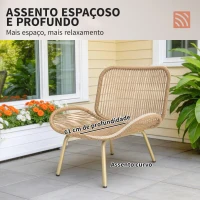 Outsunny Conjunto de Móveis de Jardim em Rattan 4 peças com Almofadas Sofá Duplo 2 Poltronas e Mesa de Centro Bege(m-5)