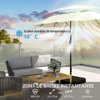 Outsunny Umbrelă Dublă de Grădină 3x1.5 m, Umbrelă de Exterior cu Sac de Nisip, Anti UV 50+, Bej(m-5)
