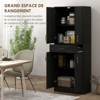 HOMCOM Buffet haut armoire de cuisine 4 portes 2 placards et 1 tiroir central hauteur 180 cm avec 2 étagères réglables noir(m-4)