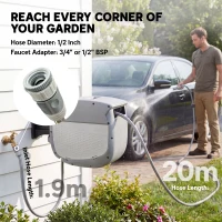 Outsunny Bęben na wąż ogrodowy 20 m, uchwyt obrotowy 180°, automatyczne zwijanie z blokadą(m-4)