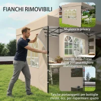 Outsunny Gazebo da Giardino 3x4.3 m con Pareti e  Borsa Ruote,  UPF50+, Marrone Sabbia(m-6)