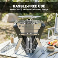 Outsunny Grelhador a carvão em aço inoxidável Smoker BBQ com grelha, pega e pernas dobráveis para churrasco camping 40x28x25,5cm Preto(m-4)