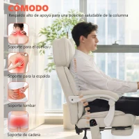 HOMCOM Silla de Escritorio Reclinable con Masaje Vibratorio de 6 Puntos Calor Lumbar Reposacabezas Ajustable Reposapiés 70x75,5x122,5 cm Crema(m-5)