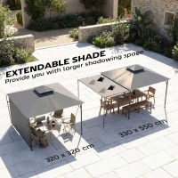 Outsunny Pawilon 3,2x3,2 m Stabilny Zimowy Pawilon Ogrodowy z rozszerzanym dachem, dwuwarstwowym dachem, ciemnoszary(m-4)