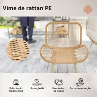 Outsunny Conjunto de Móveis de Jardim em Rattan 4 peças com Almofadas Sofá Duplo 2 Poltronas e Mesa de Centro Bege(m-7)