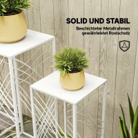 Outsunny Set van 3 plantenstandaards, 50/60/70 cm hoog, stapelbaar metalen plantenrek, Wit(m-6)