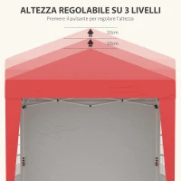 Outsunny Gazebo da Giardino Pop-up Pieghevole Regolabile in Altezza Protezione UV 30+, 3 Pareti Laterali, Rosso(m-5)