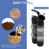 Outsunny Worki piaskowe do pawilonów, zestaw 4 szt., 48 kg, bez piasku, z paskami mocującymi, odporny na warunki atmosferyczne, Czarny(m-5)