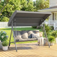 Outsunny 3 Seater Garden Swing Chair, Patio Rocking Bench with Tilting Canopy, Removable Cushion and Steel Frame, Dark Grey(m-8)