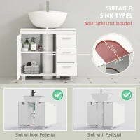 HOMCOM Dulap Sub Lavoar pentru Baie cu Ușă Amortizată și 3 Sertare, Decupaj în Formă de U și Rafturi, Dulap Modern și Compact pentru Lavoare cu Piedestal sau Fără, Alb(m-4)