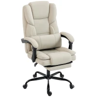 HOMCOM Bürostuhl mit tierfreundlichem Kunstleder-Bezug, Fußstütze, höhenverstellbar, rollbar, Beige(m-1)