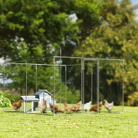 PawHut Galinheiro para Exterior Grande 400x300x197 cm 12 m² Galinheiro de Aço Galvanizado com Porta com Fecho Duplo Prateado(m-5)