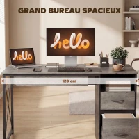 HOMCOM Bureau d'ordinateur, 120×50cm, bureau avec rangement, plateau clavier, compartiment ouvert et 2 tiroirs, gris(m-4)