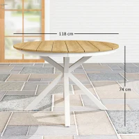 Outsunny Tavolo da giardino Ø118 cm in alluminio con design a doghe, Teak(m-3)