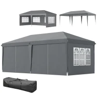 Outsunny Pavillon ca. 3x6m Wasserdicht Pop-up Faltpavillon mit 4 Seitenwänden, Fenster UV-Schutz Tragetasche Grau(m-10)