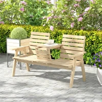 Outsunny Fir Wood Convertible 2 to 3 Seater Outdoor Garden Bench, Natural Wood Finish(m-8)