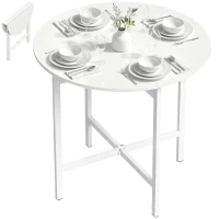 HOMCOM Table à manger pliante, table de cuisine ronde Ø 80 cm pour 4 personnes avec 2 abattants, pieds en acier, blanc(m-11)