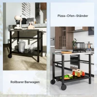 Outsunny Grillwagen 2-Etagen Servierwagen mit Arbeitsfläche Ablagen Haken Räder Edelstahl 102 x 56 x 81cm(m-8)