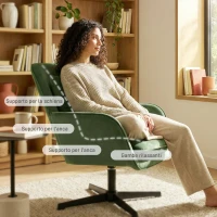 HOMCOM Poltrona da Salotto Girevole con Cuscino Lombare e Rivestimento in Tessuto Effetto Velluto, Verde(m-6)