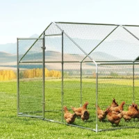 PawHut Gallinero para Exterior Grande de Acero Galvanizado 5,1x3x1,9 m 15,3 m² con Cubierta Tela Oxford y Cerradura Plata(m-8)