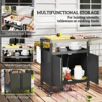 Wózek grillowy 3-poziomowy, blaty robocze, kółka, szafka(m-4)