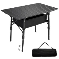 Outsunny Campingtisch mit Aufbewahrungskorb, höhenverstellbar, faltbar, Aluminium, Schwarz(m-11)