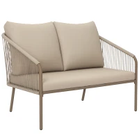 Outsunny 2-zits rotanbank met kussens loungeset, weerbestendige bank beige(m-11)