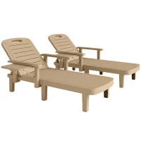 Outsunny Set of 2 Reclining Sun Loungers, 5 Positions Adjustable Outdoor Chaise Lounge Chair with Armrests, Khaki(m-1)