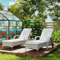 Outsunny Set 2 lettini prendisole con materasso e tavolino in vetro, Crema(m-6)