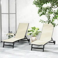 Outsunny Set 2 lettini prendisole in alluminio e textilene con ruote, Kaki(m-6)
