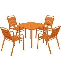 Outsunny Tavolo da giardino quadrato con 4 sedie impilabili a doghe, Arancione