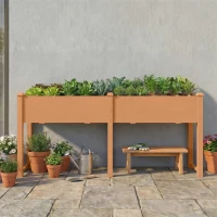 Outsunny Pat de grădină urban ridicat din lemn 184x59x76,5 cm cu 6 orificii de drenaj pentru cultivare plante flori Maro(m-5)