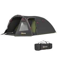 Outsunny Tenda a tunnel 4 persone con veranda e doppia porta UV50+, Nero(m-7)