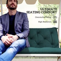 Outsunny 2 Seater Bench Pad, Garden Chair Cushion with Back and Ties for Indoor and Outdoor Use, 98 x 100 cm, Green(m-5)