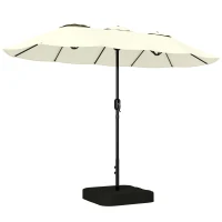 Outsunny Umbrelă Dublă de Grădină 3x1.5 m, Umbrelă de Exterior cu Sac de Nisip, Anti UV 50+, Bej(m-1)