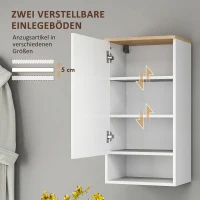 HOMCOM Wandmontierter Badezimmerschrank, Wandschrank für Badezimmer mit verstellbaren Ablagen, offenem Fach, Holz, Weiß(m-5)