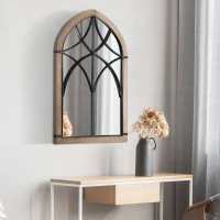 HOMCOM Specchio da Parete ad Arco con Dettagli Moderni e Ganci, in Legno e Vetro, 60x93 cm, Marrone e Nero(m-2)