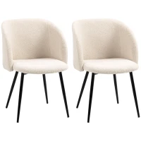 HOMCOM Lot de 2 chaises de salle à manger avec dossier en tissu effet laine boucleé pieds en acier 55 x 62 x 80 cm beige noir(m-1)