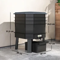 Outsunny Komposter 28 Liter, 39 x 39 x 51,5 cm Snelcomposter met trays, weerbestendig thermocomposter Donkergrijs(m-3)