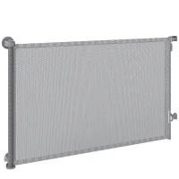 PawHut Retractable Dog Gate, Extends to 140 cm Wide & 93 cm Tall, Mesh Pet Gate with Single Hand Operation, for Stairs Doorways(m-10)