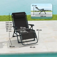 Outsunny Sonnenliege klappbar Gartenliege mit Kopfkissen, 5-Fach verstellbare Rückenlehne bis 120 kg belastbar Schwarz(m-3)
