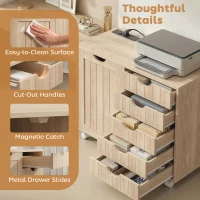 HOMCOM Mobilier pentru imprimantă cu stație de încărcare și roți 5 sertare porturi USB poliță reglabilă natural(m-4)