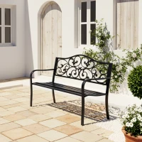 Outsunny Tuinbank 3-zits Stalen Bank Bank met Armleuningen Gietijzer Zwart 127 x 60 x 89 cm(m-8)