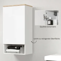 HOMCOM Wandmontierter Badezimmerschrank, Wandschrank für Badezimmer mit verstellbaren Ablagen, offenem Fach, Holz, Weiß(m-6)