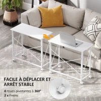 HOMCOM Bureau pliant table d'ordinateur 80 x 40 cm sur roulettes pour bureau à domicile, chambre, petits espaces, blanc(m-5)