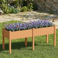 Outsunny Pat de grădină urban ridicat din lemn 184x59x76,5 cm cu 6 orificii de drenaj pentru cultivare plante flori Maro(m-4)