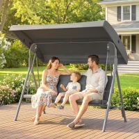 Outsunny 3 Seater Garden Swing Chair, Patio Rocking Bench with Tilting Canopy, Removable Cushion and Steel Frame, Dark Grey(m-9)