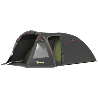 Outsunny Tenda a tunnel 4 persone con veranda e doppia porta UV50+, Nero(m-1)